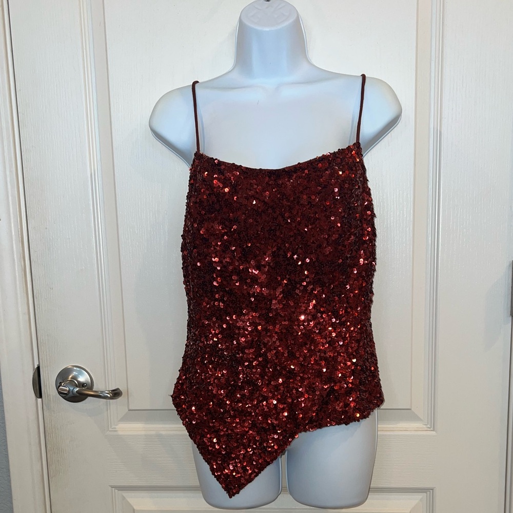 Cache Sparkling Burgundy Sequin Camisole